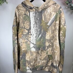 Fleece Factory Brown Tan Camouflage Hoodie Pullover Men's Hunting Woods Size‎ L